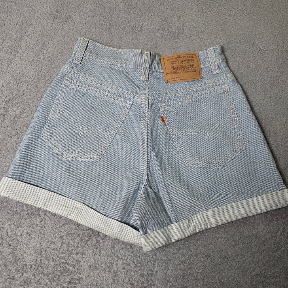 Levis Womens 5 954 Regular Fit Shorts Blue White Striped Orange Tab Vintage USA